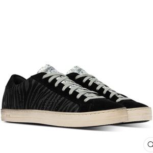 P448 black zebra stripe and silver sneakers